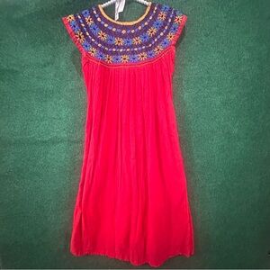 Embroidered Mexican Folk Red Floral Dress